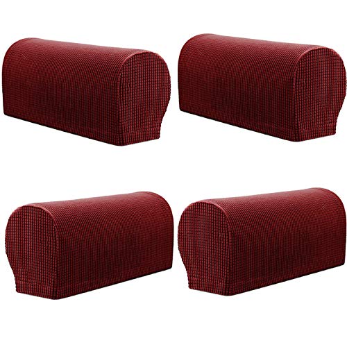 PBIEHSR Arm Rest Covers, Set of 4 Stretch Armchair Couch Armrest Chair Covers for Furniture Protector, Anti-Slip Sofa Chair Arm Caps Spandex Polyester Slipcovers (Wine Red) — image 1