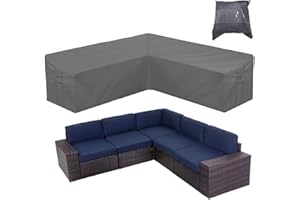 Skyour Patio Furniture Sectional Couch Sofa Cover Gray Weatherproof Heavy Duty 420D Oxford Outdoor V Shaped Sectional Garden Rattan Corner Sofa Furniture Protector Covers (V-Shape: 84x84in)