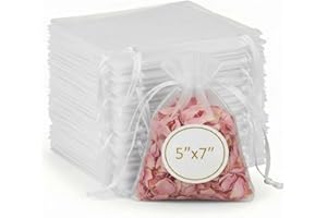 Sukh 100PCS Organza Bags 5"x7" - Small Organza Sachet Jewelry Gift Favor Bags Drawstring Mesh Bags Gifts Valentines Wedding E