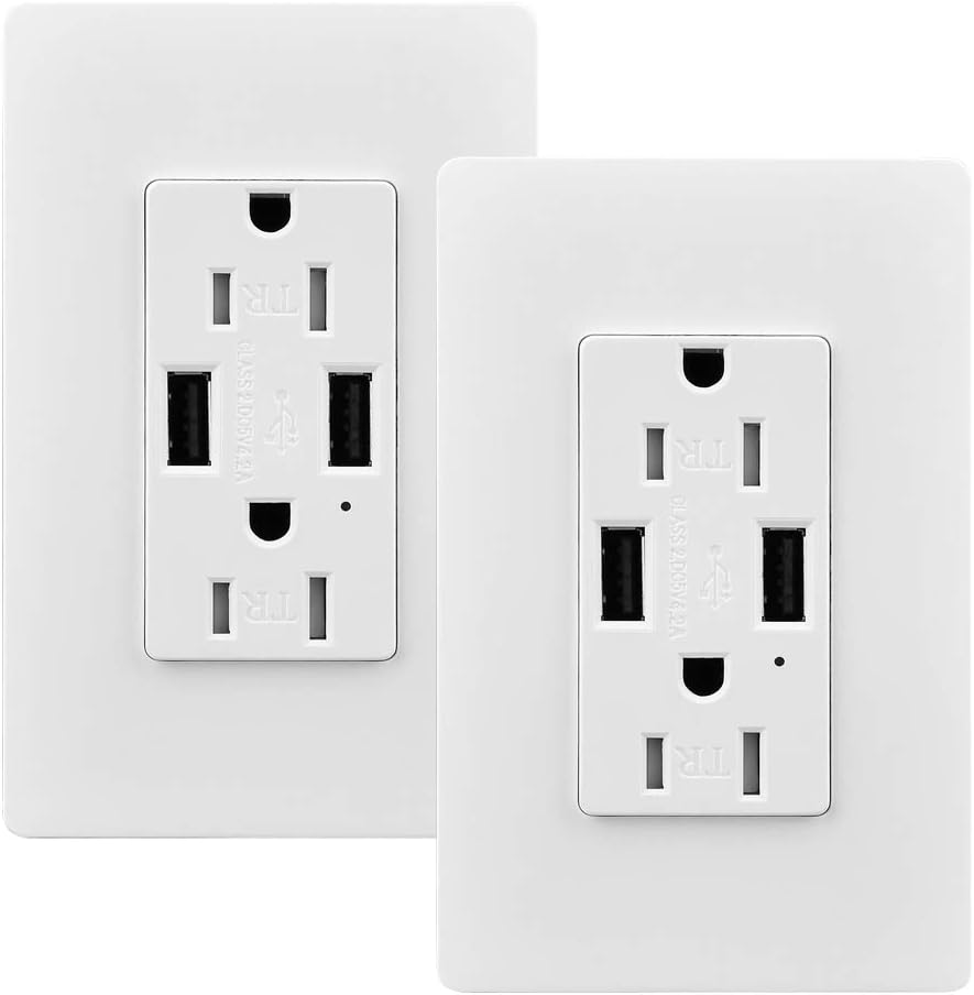 USB Outlet, 5 Pack 15 Amp Tamper Resistant Wall Outlet with Dual 4.2A High-Speed Charging USB Port, Double Wall Panel Included, UL Listed, White: Home Improvement