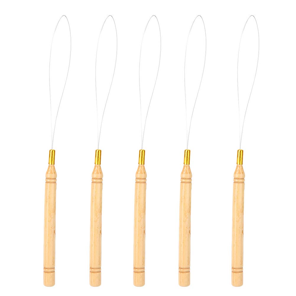 5pcs Hair Braiding Crochet Braid Needle Hair Exions Loop Needle Wooden Threader Wire Pulling Hook Tool for Hair Exion