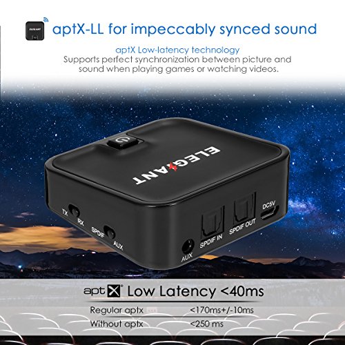 Bluetooth Transmitter Receiver,ELEGIANT apt-X Low Latency 2-in-1 Bluetooth Audio Transmitter Receiver V4.1 with 3.5mm Stereo Output for PC/TV/Car Stereo Audio System/Bluetooth Speakers Headphone - Thumbnail 4