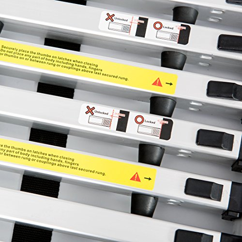 GOOD LIFE 12.5 FT EN131 Professional Folding Aluminum Lightweight Multi Purpose Telescoping Ladder Finger Protection Extension Ladder with Spring Loaded Locking HMI418