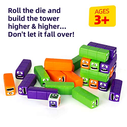 cossy Toppling Tower Tumbling Stacking Board Games, Wobbly Worms Building Blocks with Robust Casing and Three Colors for Kids - Ages 3+ with 24 Pieces