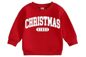Tewmeu Christmas Outfit for Toddler Baby Girl Boy Christmas Sweatshirt Casual Crewneck Sweater Long Sleeve Pullover