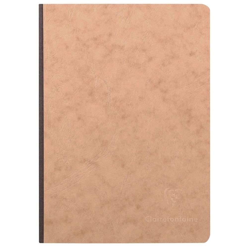 Clairefontaine 79542C Collection Age Bag - Sewn Notebook Canvas Back Tobacco - A5 14,8x21cm - 192 Small Square Pages - White Paper 90g - Card Cover Leather
