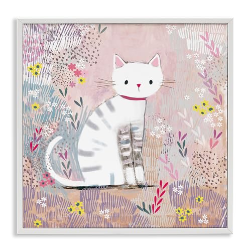 Stupell Industries White Kitten with Stripes Sitting White Framed Giclee Art, d…