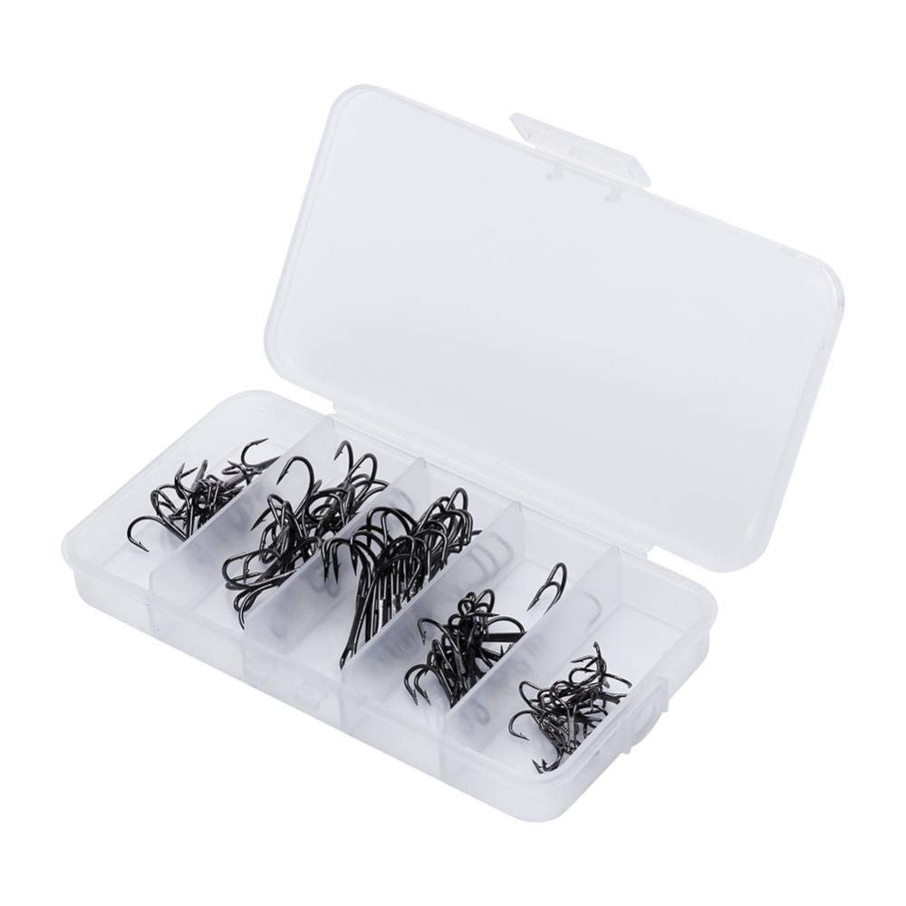 Alomejor 50pcs/Box Fishing Hook Sharpened Treble Hook 5 Sizes 2/4/6/8/10 High Carbon Steel Fishhook Tackle Hook Black