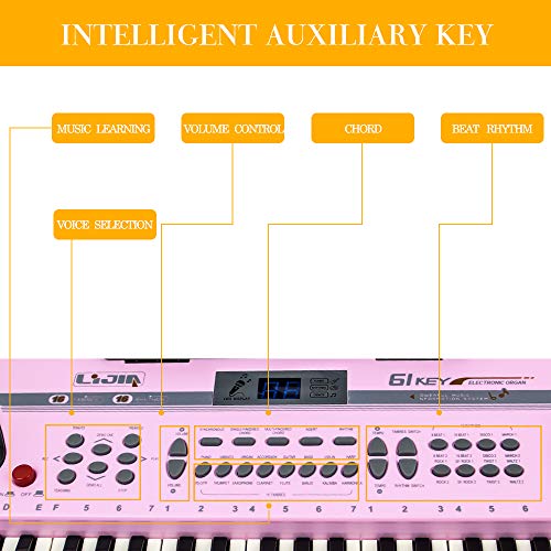 MBQMBSS 61 Key Electronic Keyboard Piano Electric Piano Potable Electric Piano Keyboard Beginner Electric Piano Learning with Microphone&USB Cable&Music Stand for Kids Teens