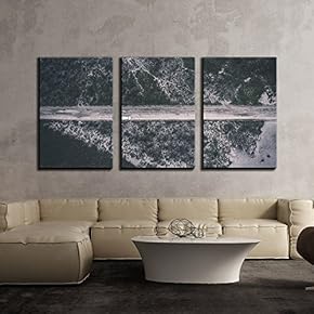 3 Piece Canvas Wall Art - Bird-Eye View of Road in Mountain Areas - Modern Home Art Stretched and Framed Ready to Hang - 16"x24"x3 Panels