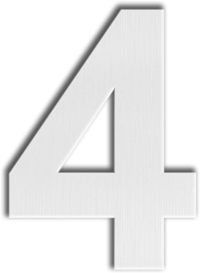 QT Modern House Number - EXTRA LARGE 10 Inch - Brushed Stainless Steel (Number 4 Four), Floating Appearance, Easy to install and made of solid 304