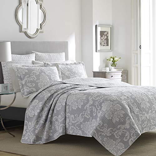 Laura Ashley Venetia Cotton Reversible Quilt King Gray
