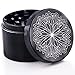DCOU New Design Premium Aluminium Herb Tobacco Weed Grinder 2.2 Inches 4 Piece Metal Grinder with Pollen Catcher with Laser Flower Pattern Black