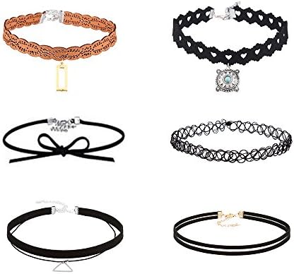 MINKANAK Black Velvet Choker Necklaces Tattoo Choker Elastic Tassel Pendant Necklaces for Womens Girls Multiple styles (Bohemia 6Pcs)
