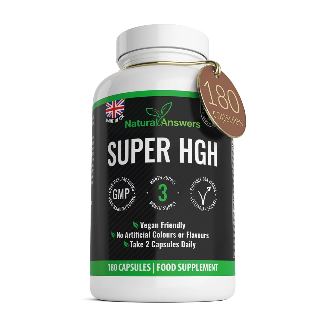 180 Super HGH Vegan Capsules - (3 Months Supply) 9-in-1 HGH Complex with Vitamin B6 and Tribulus Terrestris Extract - Made in the UK