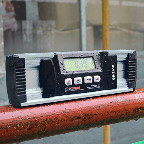 GemRed 82418 IP67 Digital Protractor Level Gauge Inclinometer with Backlight and Magnetic Base Waterproof and Dustproof