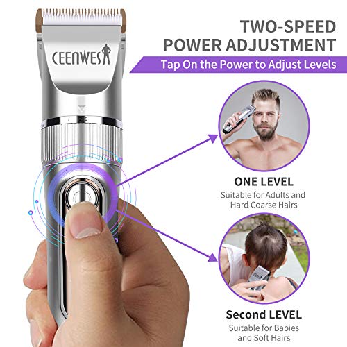 CEENWES Hair Clippers Professional Hair trimmer Quiet Cordless Hair Cutting Kit Beard Trimmer IPX7 Waterproof Body Hair Removal Machine with LED Display Hairdressing Cape and Travel Bag