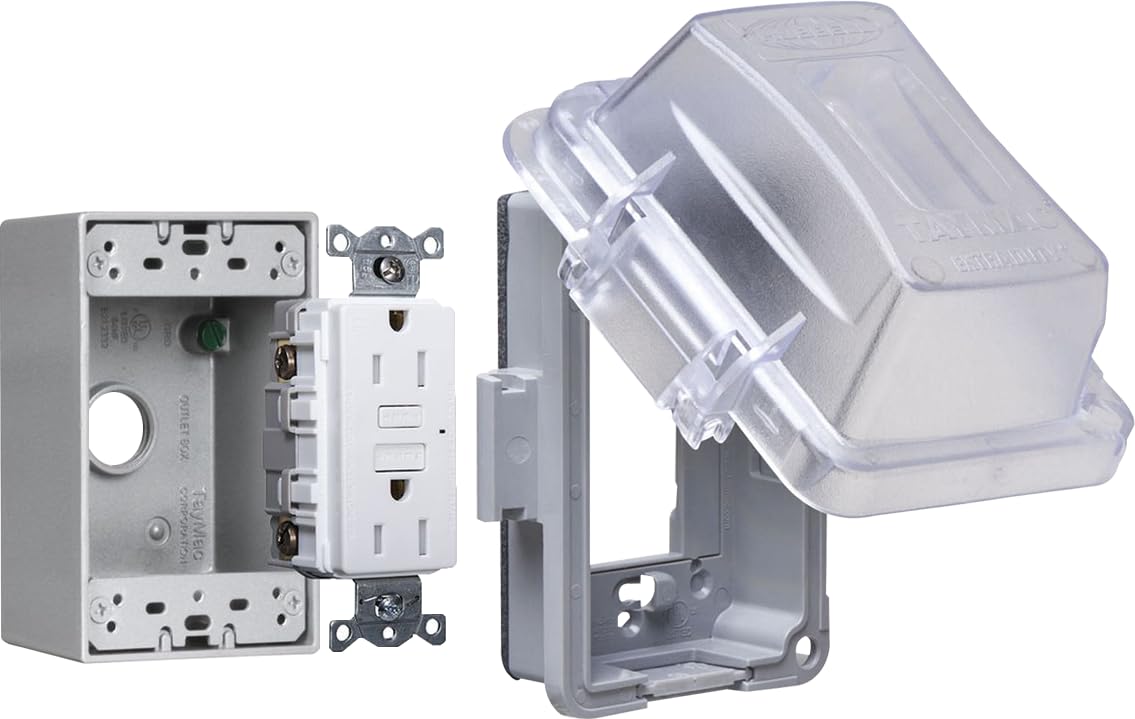 Photo 1 of TAYMAC MKG420CS Nonmetallic Extra Duty Complete in-Use Cover 15 Amp WRTR Self Test GFCI Kit, 1-Gang, Clear/Gray