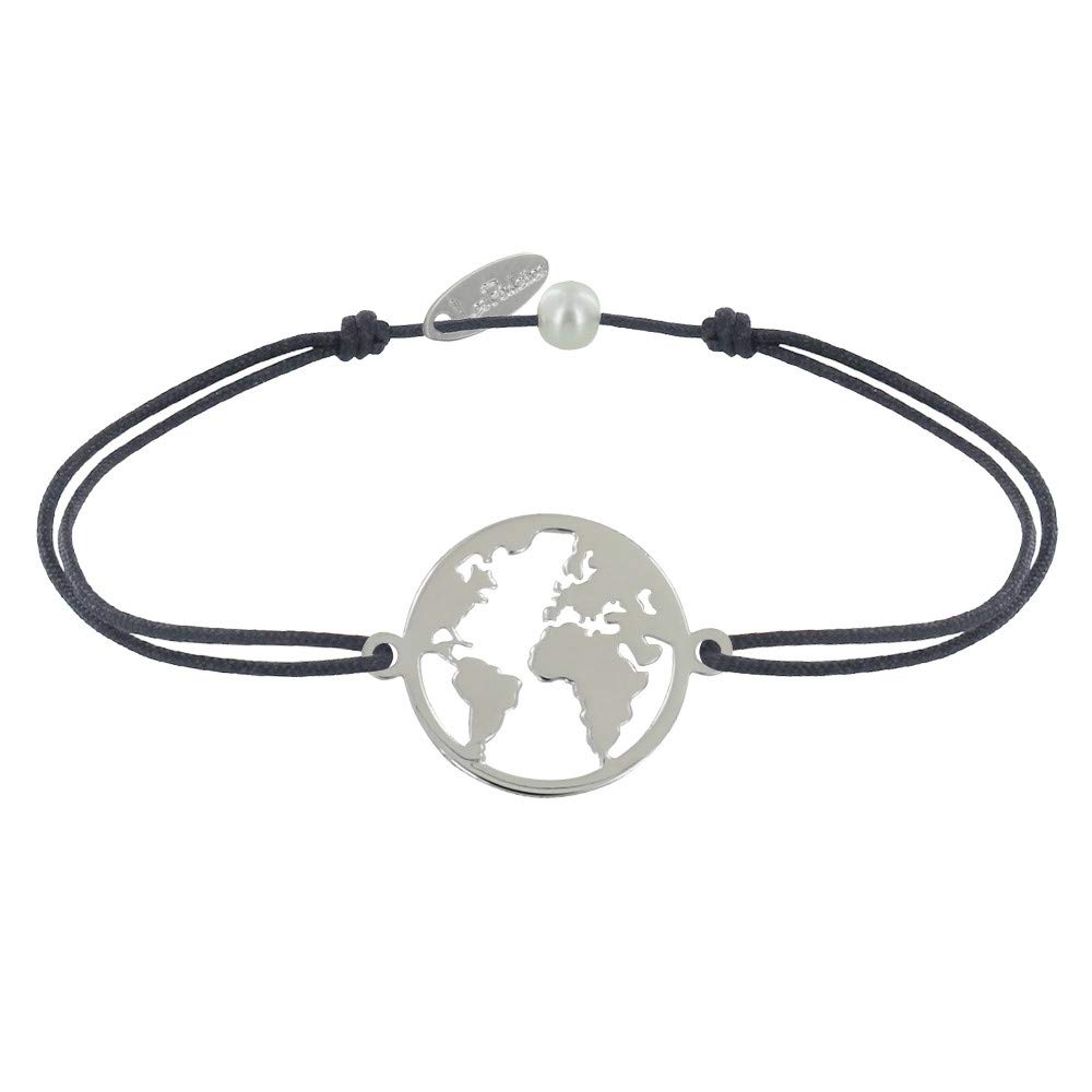 LES POULETTES BIJOUX - Bracelet Link 925 Silver Round Medal World Map - Grey