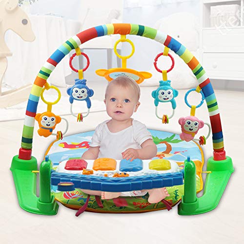 WYSWYG Baby Gym Jungle Musical Play Mats for Floor, Kick and Play Piano Gym Activity Center with Music, Lights, and Sounds Toys for Infants and Toddlers Aged 0 to 6 to 12 Months (Blue)