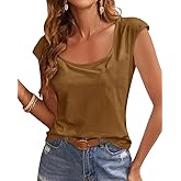 Jeemery Women's Cap Sleeve Scoop Neck T Shirt Casual Solid Color Basic Tee Shirts Blouses Tank Tops