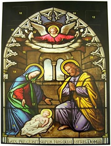 Stained Glass Nativity Scene Cardstock Advent Calendar with Die Cut Pull Tabs, 10 Inch (1)