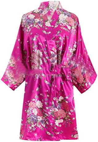Fubotevic Womens Summer Sakura Printed Long Sleeve Kimono Bathrobe Nightgown with Belted Rose OS
