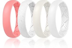 Egnaro Inner Arc Ergonomic Breathable Design, Silicone Rings for Women with half sizes, Women's Silicone Wedding Band，5mm Wide-2mm Thick