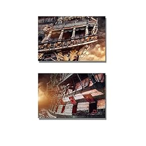 Canvas Prints Wall Art - Pirate Ship and Stormy Sky | Modern Wall Decor/Home Decoration Stretched Gallery Canvas Wrap Giclee Print & Ready to Hang - 16"x24" x 2 Panels