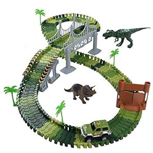 Dinosaur Toys for Boys Girls Car Race Track Flexible Dinosaur Train Track Set with Dinosaurs,Toy Car,Dino Train Race…