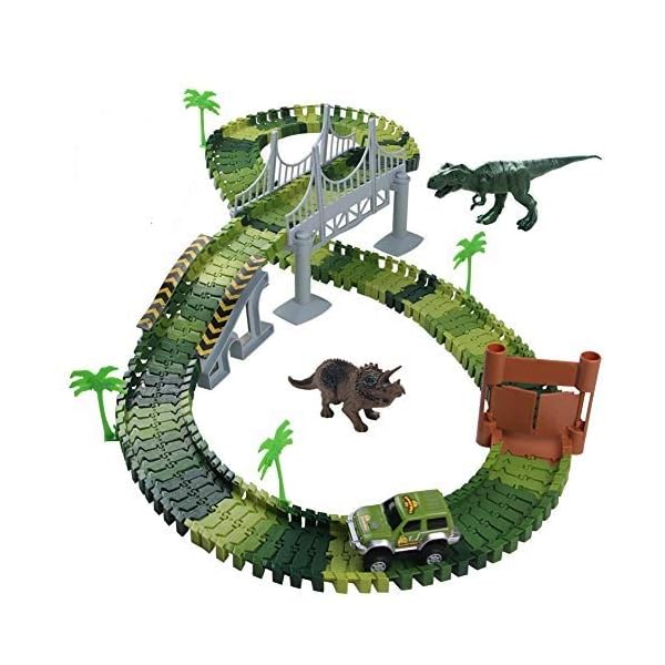 Dinosaur Toys for Boys Girls Car Race Track Flexible Dinosaur Train Track Set with Dinosaurs,Toy Car,Dino Train Race…