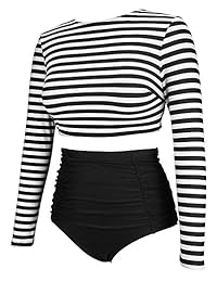 COCOSHIP Traje de baño de manga larga para dama con parte superior de protección contra rasguños y cintura alta (FBA)