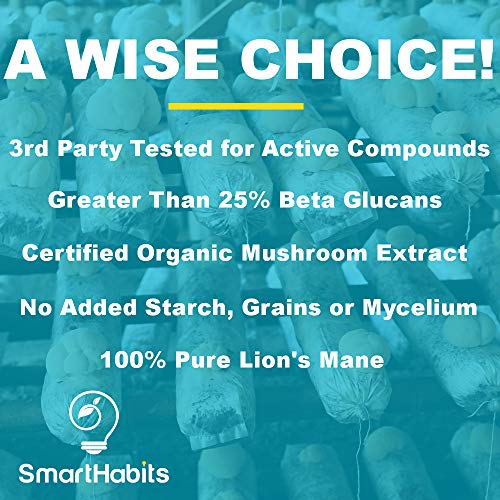 image for SmartHabits Organic Lion's Mane Mushroom - Handpicked, 3rd Party-Teste