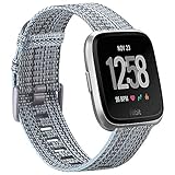 EZCO Bands Compatible with Fitbit Versa / Versa 2 / Versa Lite, Woven Fabric Breathable Watch Strap Quick Release Replacement Wristband Accessories Compatible Versa Smart Watch Women Man (Blue/Grey)