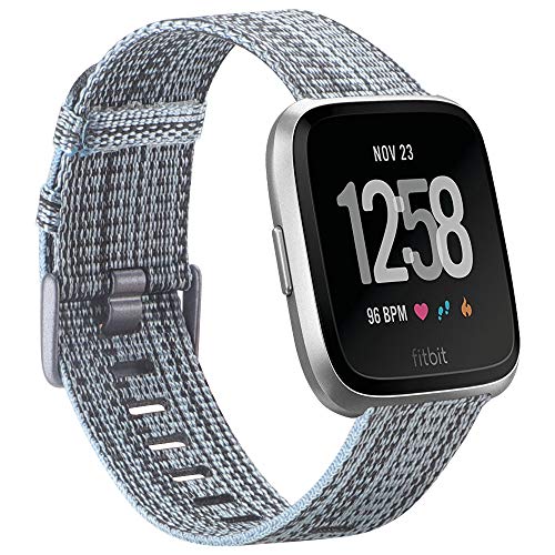 EZCO Bands Compatible with Fitbit Versa / Versa 2 / Versa Lite, Woven Fabric Breathable Watch Strap Quick Release Replacement Wristband Accessories Compatible Versa Smart Watch Women Man (Blue/Grey)