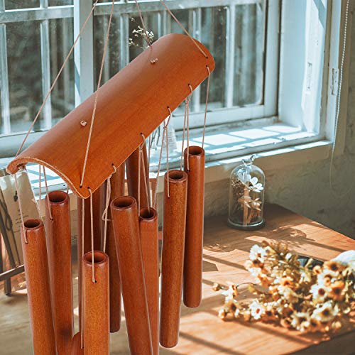 WEIKAI LIMITED Bamboo Wooden Wood Wind Chimes Outdoor Brown 10 Tube Natural Soothing Sound, Suitable for Outdoor Indoor Balcony (Brown)