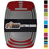 GORILLA GRIP Original Reversible Cutting Board (3-Piece), BPA Free, Juice Grooves, Larger Thicker Boards, Easy Grip Handle, Dishwasher Safe, Non-Porous, Extra Large, Kitchen (Set of Three: Gray/Red)