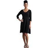 Fair Indigo Women's 100% Organic Pima Cotton Half Sleeve V-Neck Dress