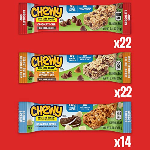 Quaker Chewy Lower Sugar Granola Bars, 3 Flavor Variety Pack, 58 Count (Pack of 1)