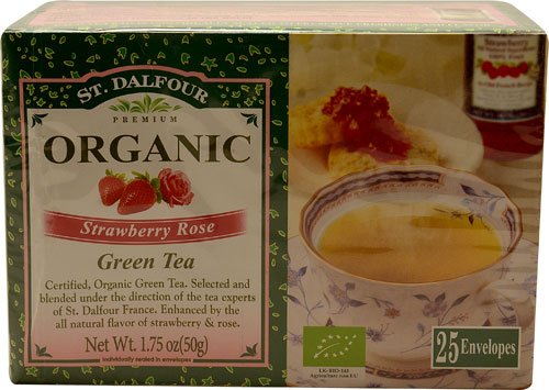 St. Dalfour Organic Green Tea Strawberry Rose -- 25 Tea Bags - 2 pc