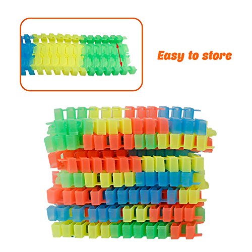 Race Rail Track Assemble Twister Amazing Race Track Kit Set Flexible Bendable Dark Glow,2 Car with Flashing Headlights LD Light,Great gift for Kids Toddlers Boys Girls,220 Pcs - Thumbnail 5