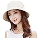 Womens UPF50+ 100% Linen Summer Sun Bucket Packable Foldable Wide Brim Hats w/Chin Cord Beige