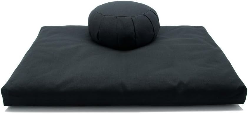 Deluxe Zafu & Zabuton 2 Piece Set - Yoga/Meditation Cushions - Made in USA - Buckwheat or Kapok Fill (charcoal, buckwheat hull)