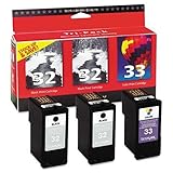 Lexmark 18C1517 32 33 X3330 X3350 X5250 X5270 X5450 X5470 X7170 X7300 X7350 X8350 Z815 Z816 Ink Cartridge Tri-Pack (2 Black & 1 Color, 3-Pack) in Retail Packaging (Renewed)