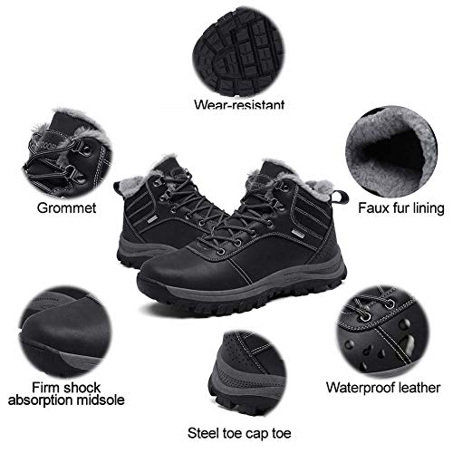 Mens Winter Snow Boots Outdoor Hiking Walking Boots Shoes Leather Warm Waterproof Non Slip Fur Lined-LPUK1927-Bl41 Black