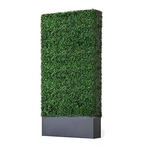 AGPL Upgraded Artificial Boxwood Hedge Wall with Dark Gray Stainless