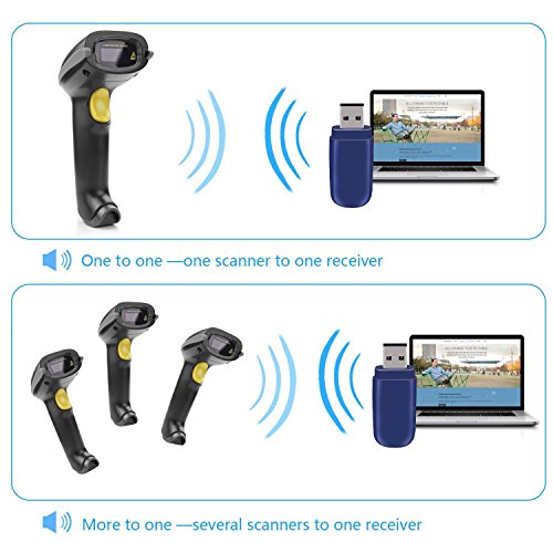 Wireless Barcode Scanner 433Mhz USB Handheld Bar Code Reader Scanners, Laser Automatic 1D Bar-Code Scanner with USB Receiver 328 Feet Transmission Distance for Warehouse Store Library Express