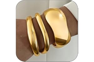 RchSLK 3Pcs Chunky Gold Bangles Bracelets for Women, Spring Hinged Big Stackable Bangles Set, Trendy Cuff Bracelet Stack Fashion Jewelry Gifts