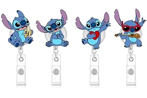 CINPUDO Cute Retractable Badge Holder Reel,Stitch Badge Reel - Clip-On Name Badge Tag with Belt Clip, ID Badge Reels Clip Card Holder for Office Workers, Doctors, Nurses,Medical Students and Students