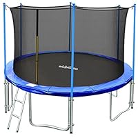 Zupapa 15FT 14FT 12FT TUV Approved Kids Trampoline with Enclosure net, Ladder Pole Safety Pad Jumping Mat Spring Pull T-Hook, Include All Accessories, Great Outdoor Backyard Trampoline (15FT)